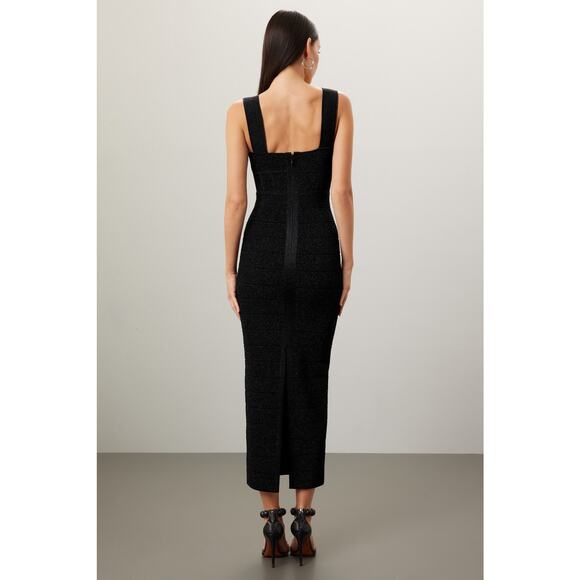 HERVÉ LÉGER Black Bandage Sweetheart Neckline Lurex Gown Dress Size Medium - Picture 5 of 16